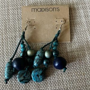 Vintage Faux Turquoise and Wood beaded earrings